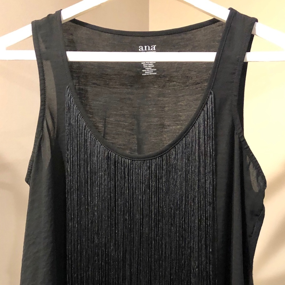 Black high low tank top with fringe detail